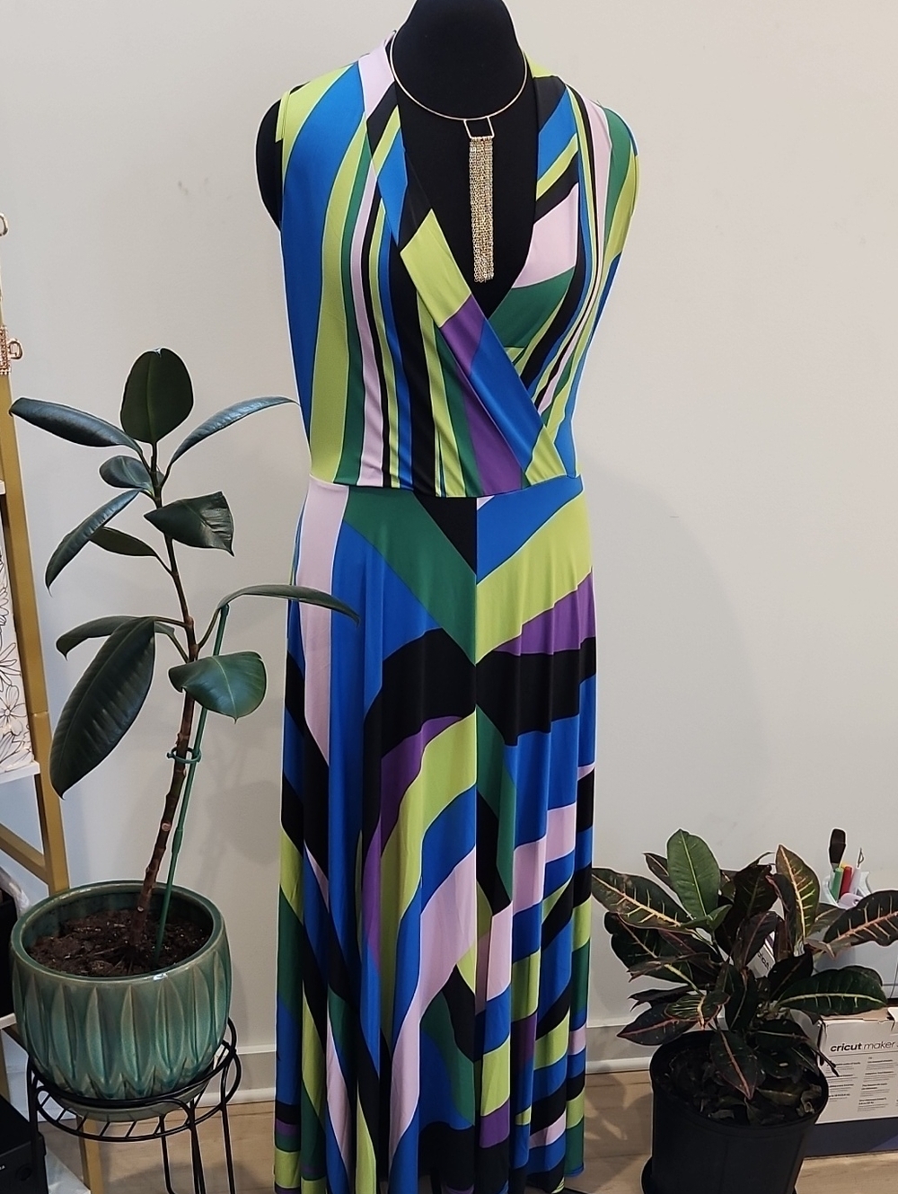 Ashley Stewart Geometric Maxi Dress in Blue & Green Size 14/16 Like New